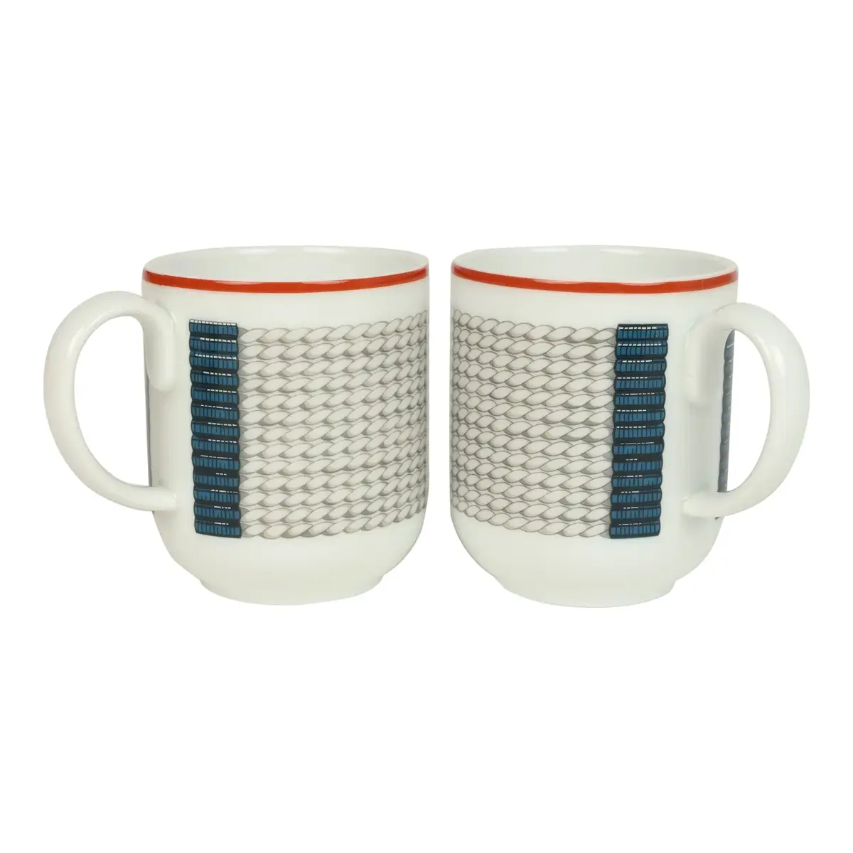 HERMÈS Hermes "Tressages Equestres" Orange, White and Blue Porcelain Coffee Cup & Saucer Set of 2 | Thumbnail 2 HERMÈS Hermes "Tressages Equestres" Orange, White and Blue Porcelain Coffee Cup & Saucer Set of 2 | Thumbnail 2