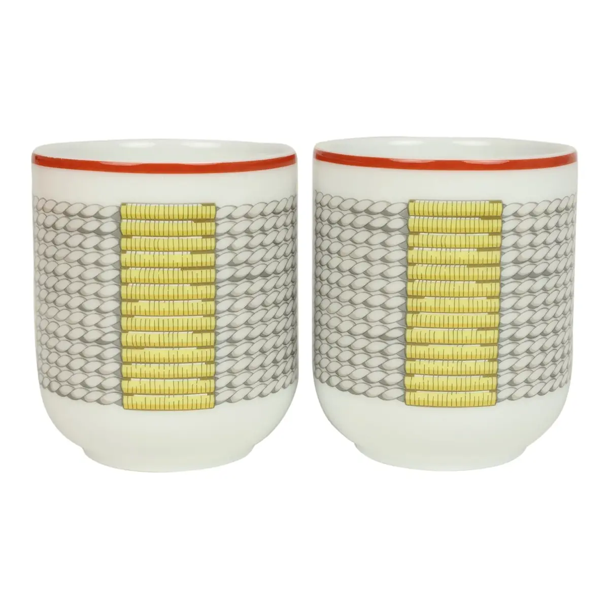 HERMÈS Hermes "Tressages Equestres" Orange, White and Blue Porcelain Coffee Cup & Saucer Set of 2 | Thumbnail 3 HERMÈS Hermes "Tressages Equestres" Orange, White and Blue Porcelain Coffee Cup & Saucer Set of 2 | Thumbnail 3