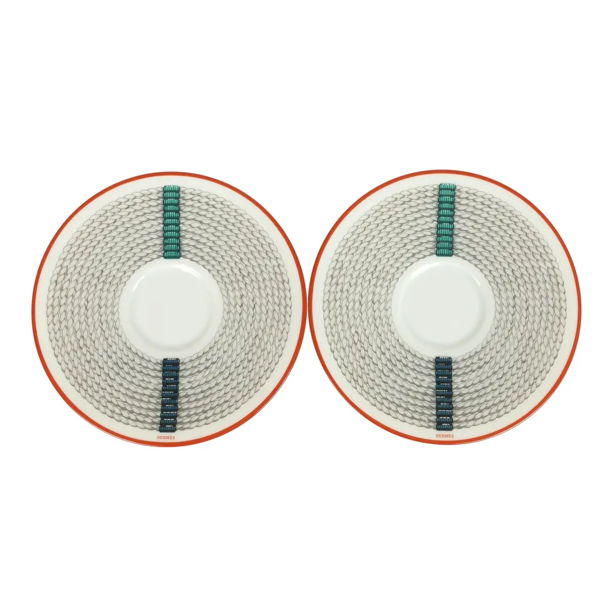 HERMÈS Hermes "Tressages Equestres" Orange, White and Blue Porcelain Coffee Cup & Saucer Set of 2 | Thumbnail 5 HERMÈS Hermes "Tressages Equestres" Orange, White and Blue Porcelain Coffee Cup & Saucer Set of 2 | Thumbnail 5
