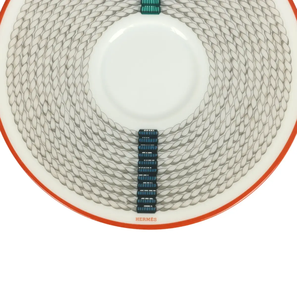 HERMÈS Hermes "Tressages Equestres" Orange, White and Blue Porcelain Coffee Cup & Saucer Set of 2 | Thumbnail 6 HERMÈS Hermes "Tressages Equestres" Orange, White and Blue Porcelain Coffee Cup & Saucer Set of 2 | Thumbnail 6