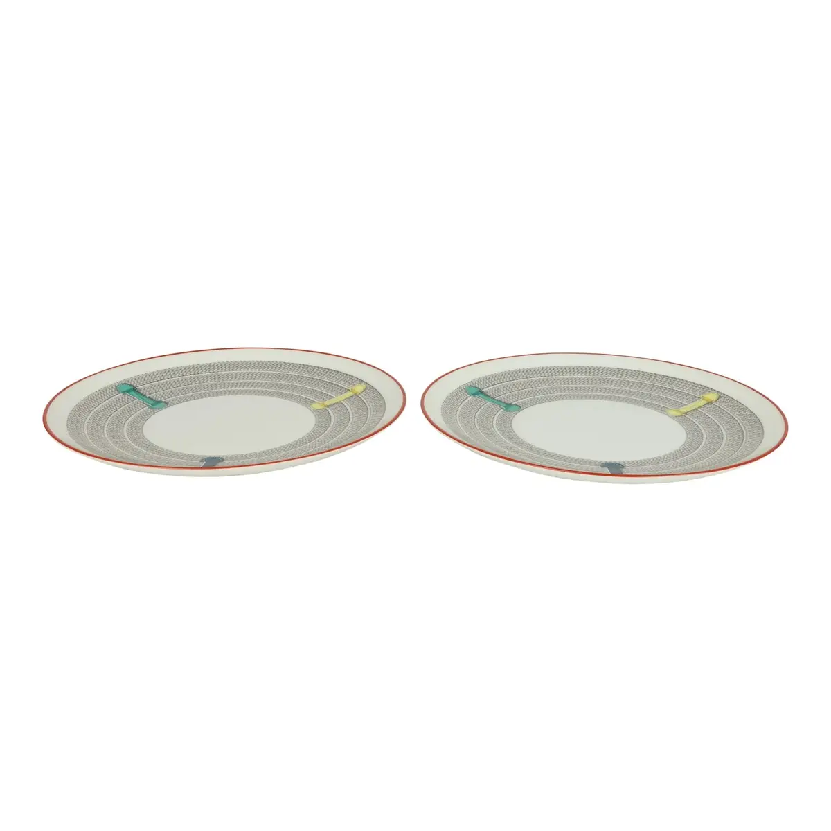 HERMÈS Hermes "Tressages Equestres" Orange, White and Blue Porcelain Dessert Plate Set of 2 | Thumbnail 2 HERMÈS Hermes "Tressages Equestres" Orange, White and Blue Porcelain Dessert Plate Set of 2 | Thumbnail 2