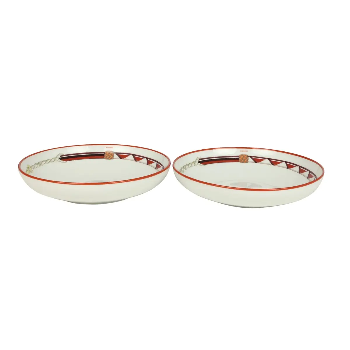 HERMÈS Hermes Medium "Tressages Equestres" Orange, White and Blue Porcelain Hollow Plate Set of 2 | Thumbnail 2 HERMÈS Hermes Medium "Tressages Equestres" Orange, White and Blue Porcelain Hollow Plate Set of 2 | Thumbnail 2