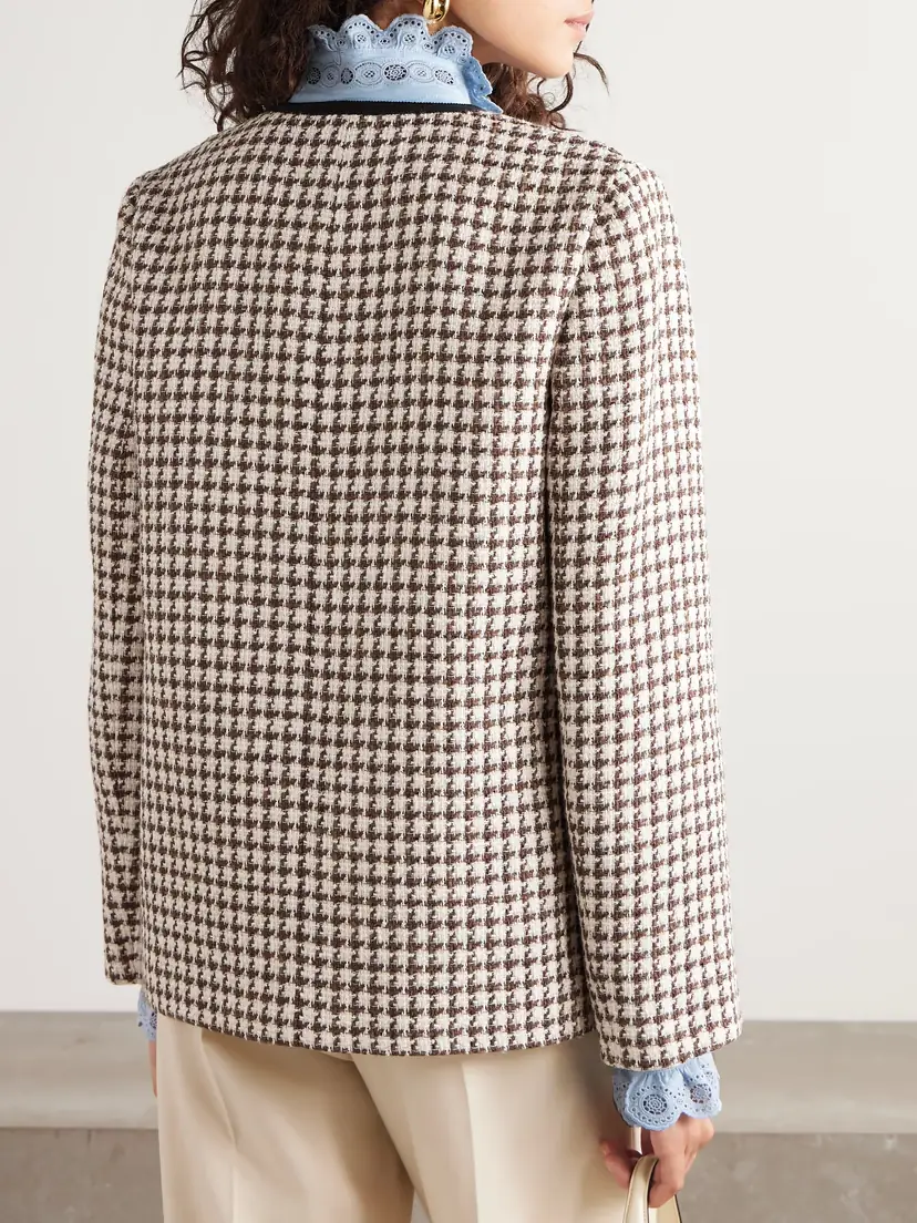 Valentino Garavani Grosgrain-trimmed Houndstooth Cotton-blend Tweed Jacket | Thumbnail 4 Valentino Garavani Grosgrain-trimmed Houndstooth Cotton-blend Tweed Jacket | Thumbnail 4