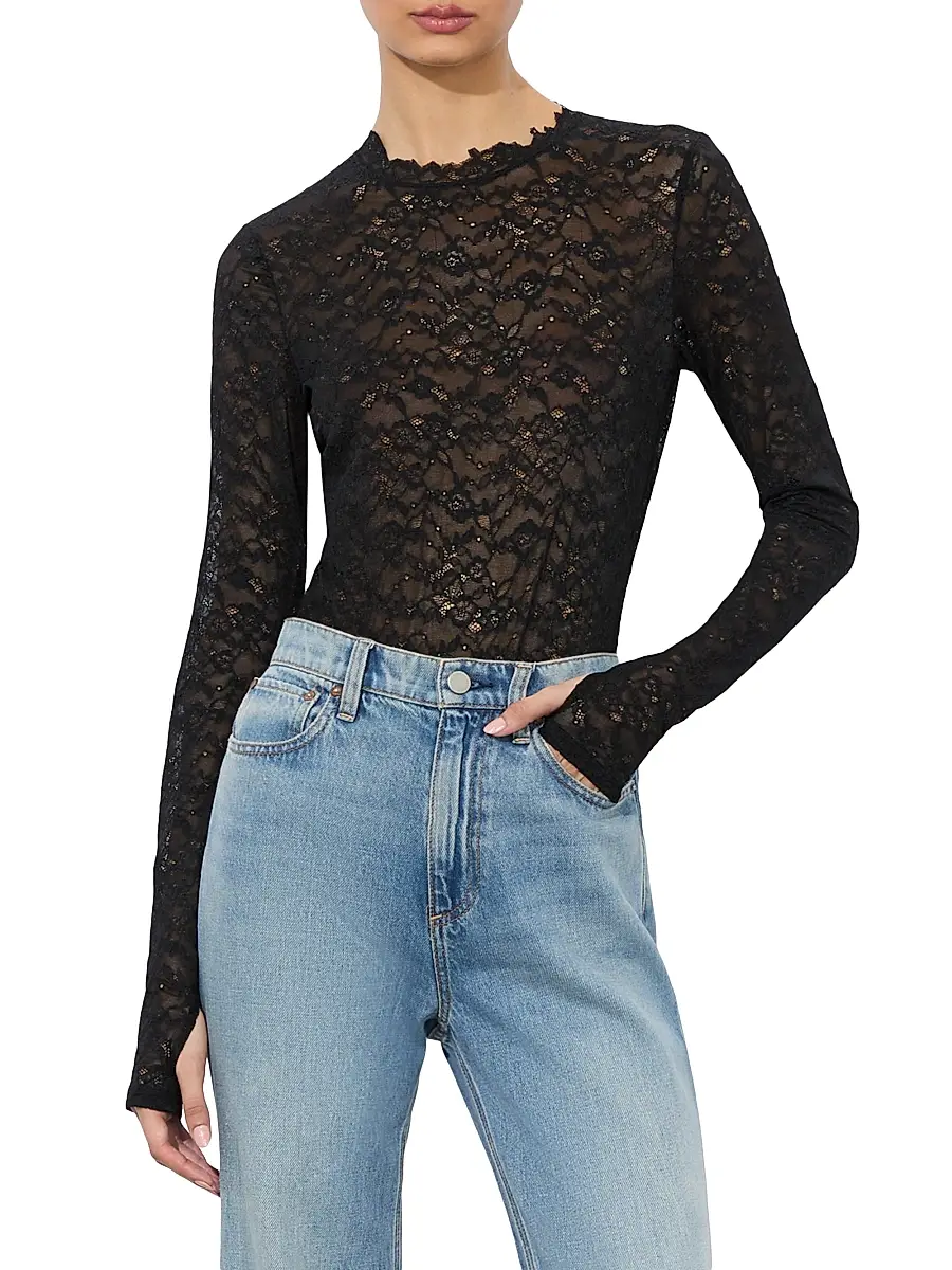 Alice + Olivia Women's Taeyn Lace Crewneck Bodysuit | Thumbnail 4 Alice + Olivia Women's Taeyn Lace Crewneck Bodysuit | Thumbnail 4
