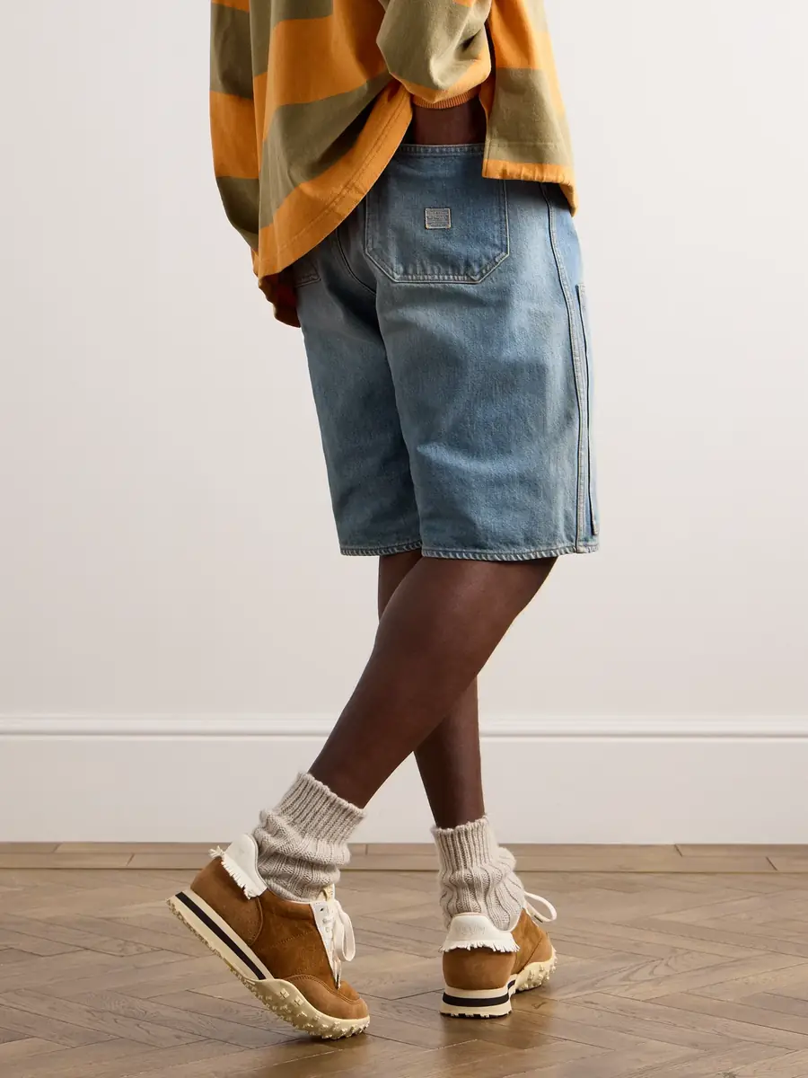 KAPITAL Straight-Leg Leather-Trimmed Embellished Denim Shorts - Men | Thumbnail 3