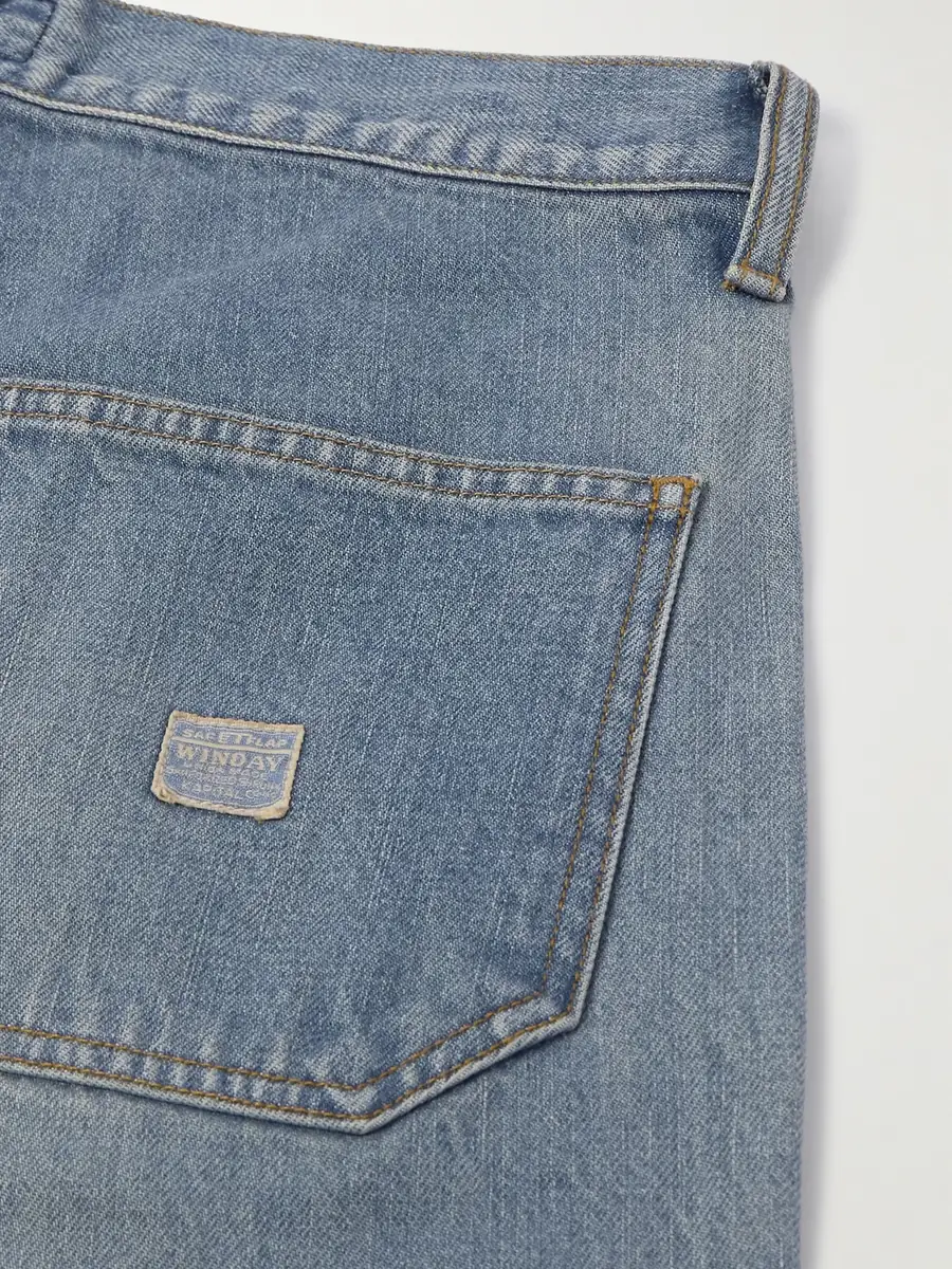 KAPITAL Straight-Leg Leather-Trimmed Embellished Denim Shorts - Men | Thumbnail 4
