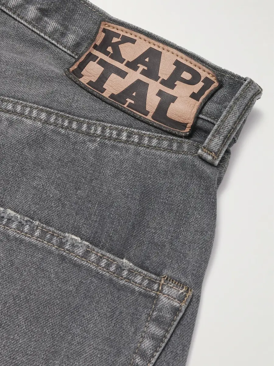 KAPITAL Wide-Leg Appliquéd Distressed Denim Shorts - Men | Thumbnail 4 KAPITAL Wide-Leg Appliquéd Distressed Denim Shorts - Men | Thumbnail 4