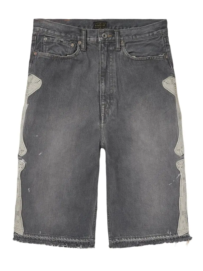 KAPITAL Wide-Leg Appliquéd Distressed Denim Shorts - Men | Image 1 KAPITAL Wide-Leg Appliquéd Distressed Denim Shorts - Men | Image 1