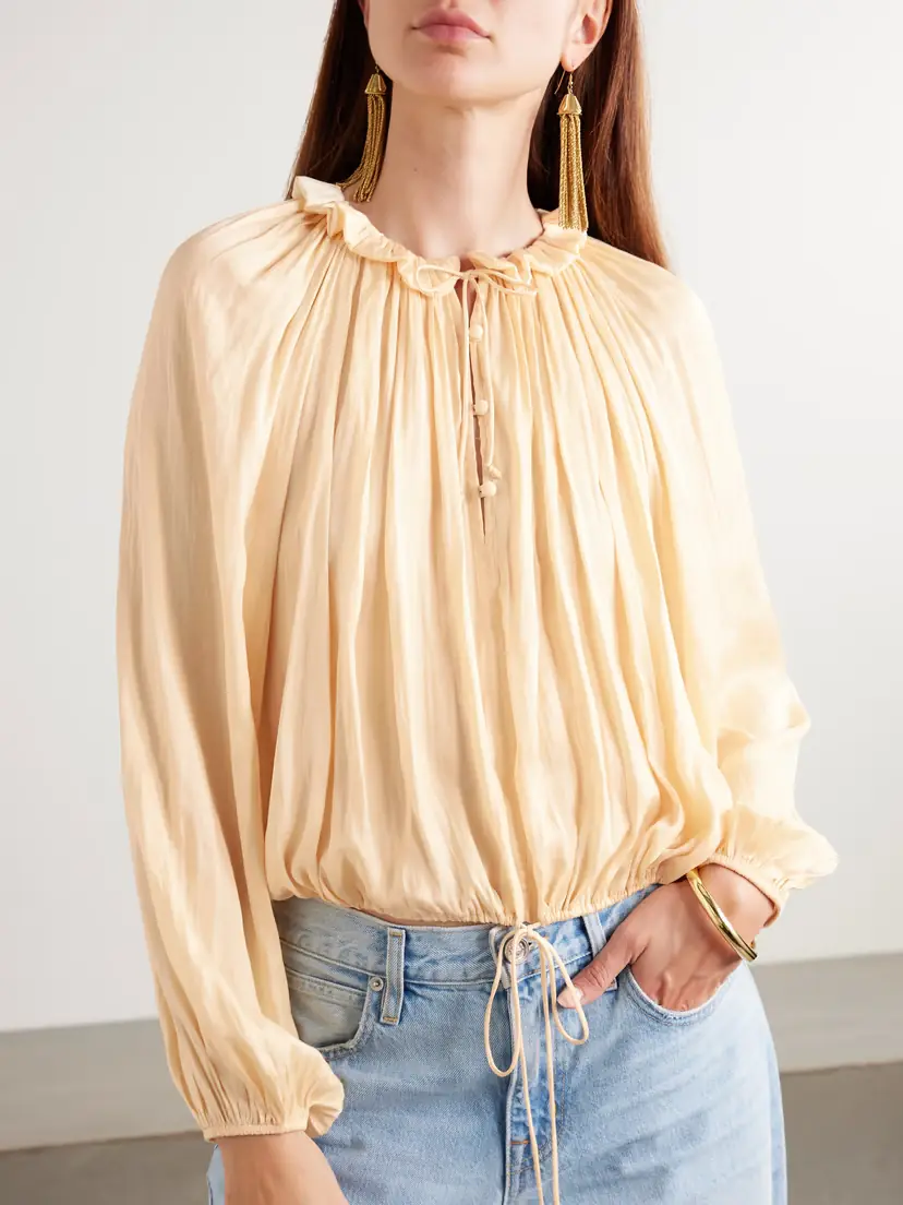 Ulla Johnson Laurette Gathered Washed-satin Blouse | Thumbnail 3