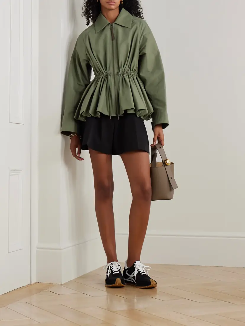Loewe Leather-trimmed Cotton-blend Peplum Jacket | Thumbnail 2 Loewe Leather-trimmed Cotton-blend Peplum Jacket | Thumbnail 2