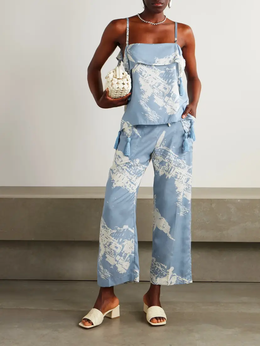 Bottega Veneta Printed Silk And Cotton-blend Shantung Wide-leg Pants | Thumbnail 2 Bottega Veneta Printed Silk And Cotton-blend Shantung Wide-leg Pants | Thumbnail 2