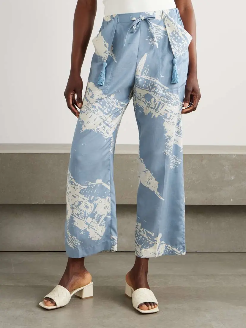 Bottega Veneta Printed Silk And Cotton-blend Shantung Wide-leg Pants | Thumbnail 3 Bottega Veneta Printed Silk And Cotton-blend Shantung Wide-leg Pants | Thumbnail 3