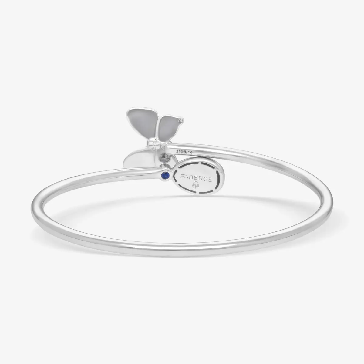 Fabergé Fabergé 18K White Gold Blue Enamel Butterfly and Egg Cross Over Medium Size Bangle Bracelet by The Solist | Thumbnail 3