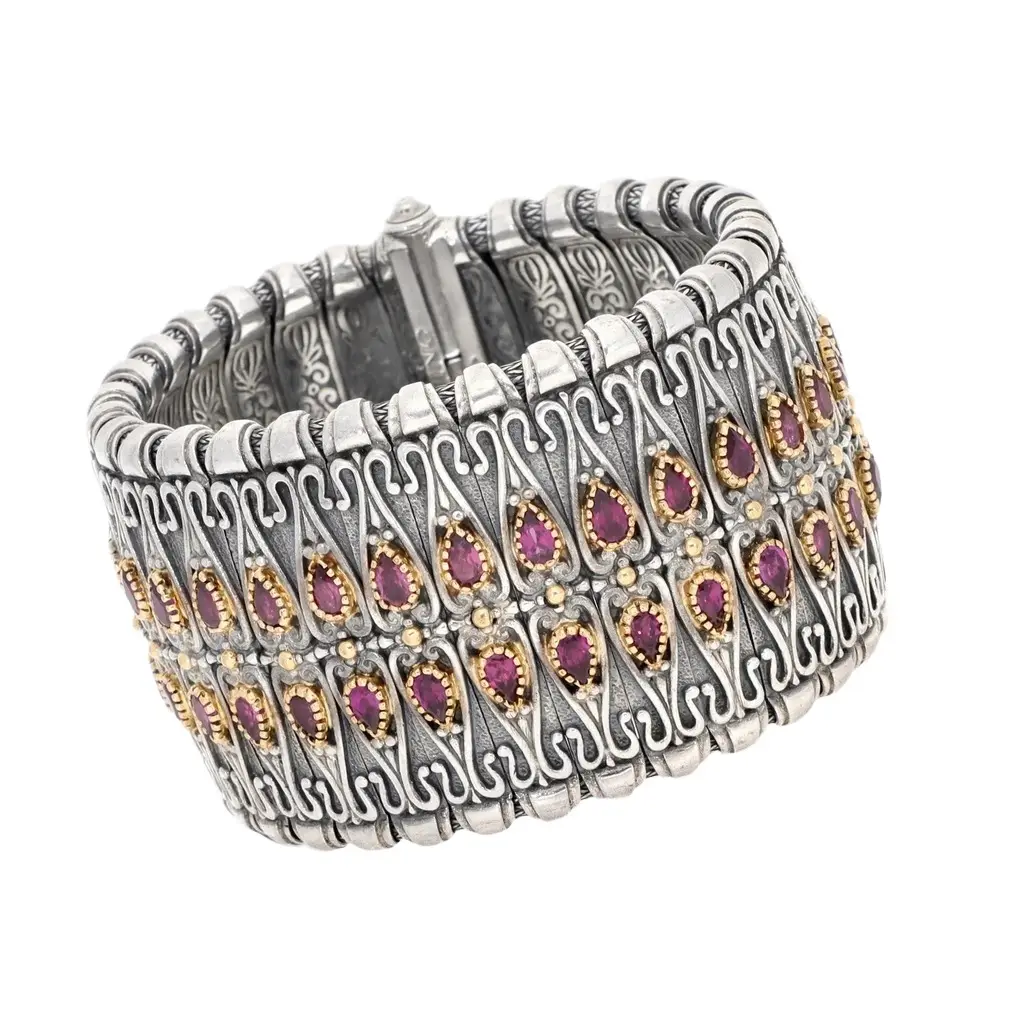 Konstantino Konstantino Artemis Sterling Silver and 18K Yellow Gold, Rhodolite Cuff Bracelet by The Solist