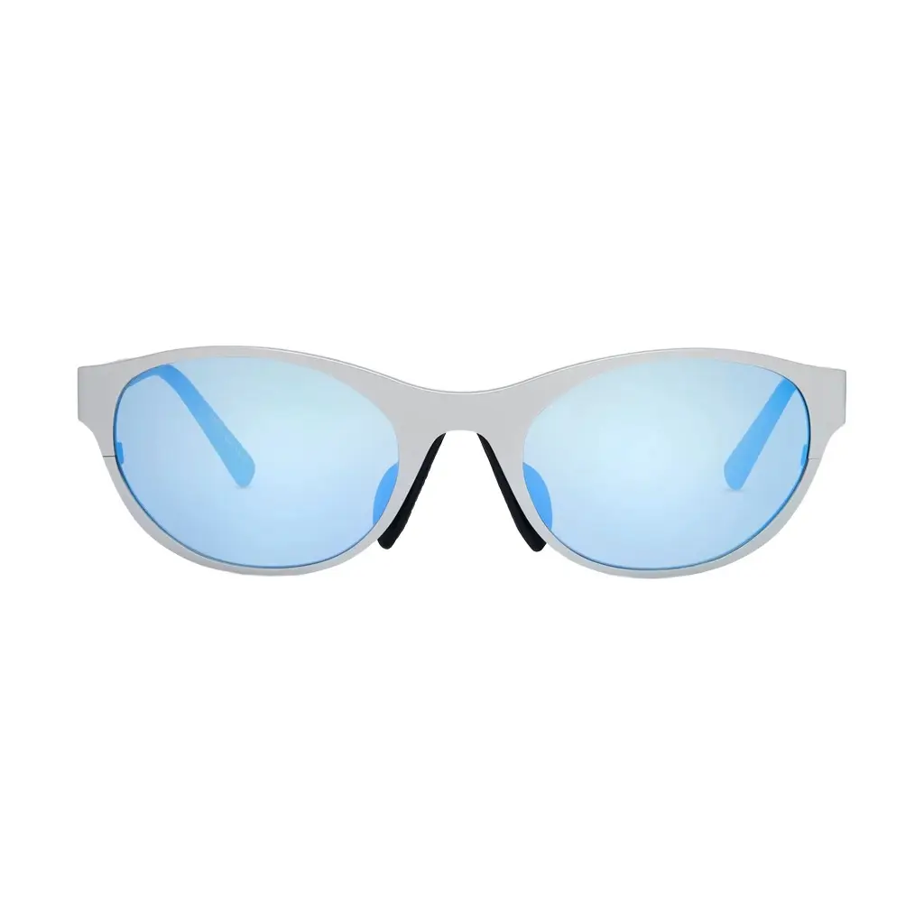 Revo Icon Satin Chrome & Blue Oval Sunglasses by The Solist Revo Icon Satin Chrome & Blue Oval Sunglasses by The Solist