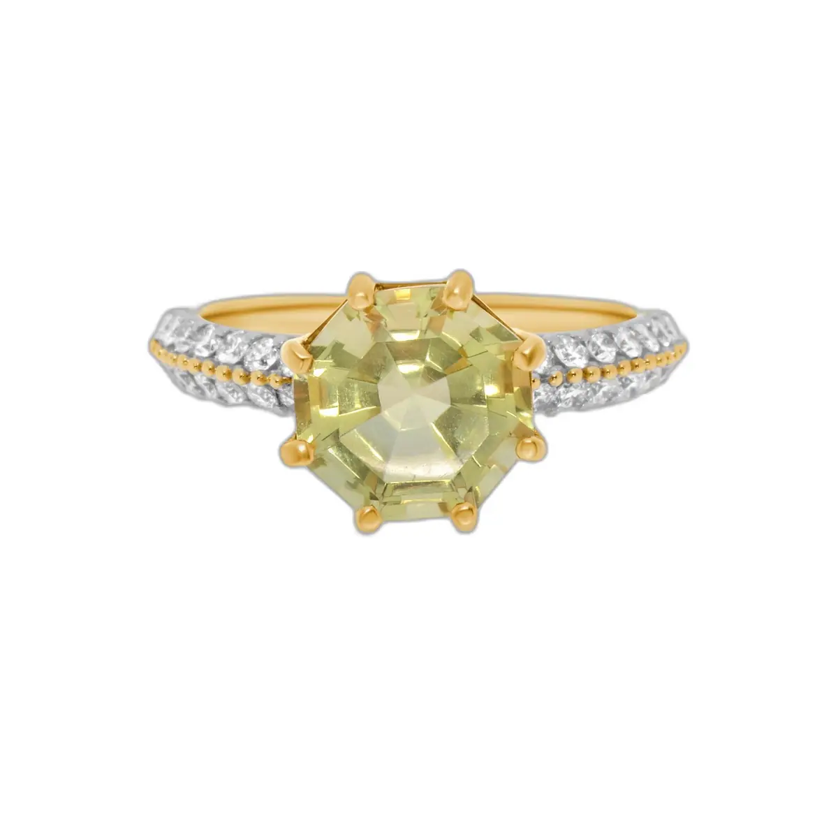 SuperOro SuperOro 14K Yellow Gold, Octagonal Lemon Topaz and Diamond Gemstone Ring Sz. 6.5 by The Solist