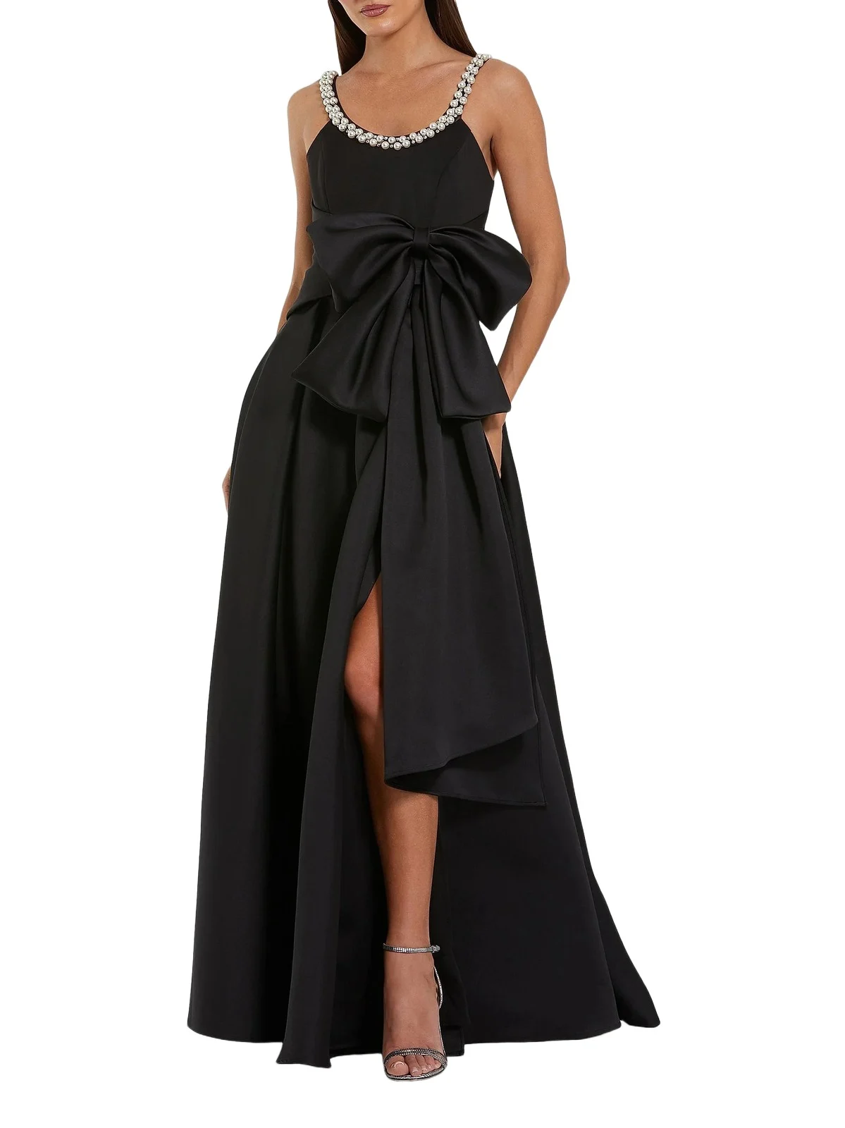Women's Imitation Pearl- & Bow-Detailed Satin Gown Women's Imitation Pearl- & Bow-Detailed Satin Gown