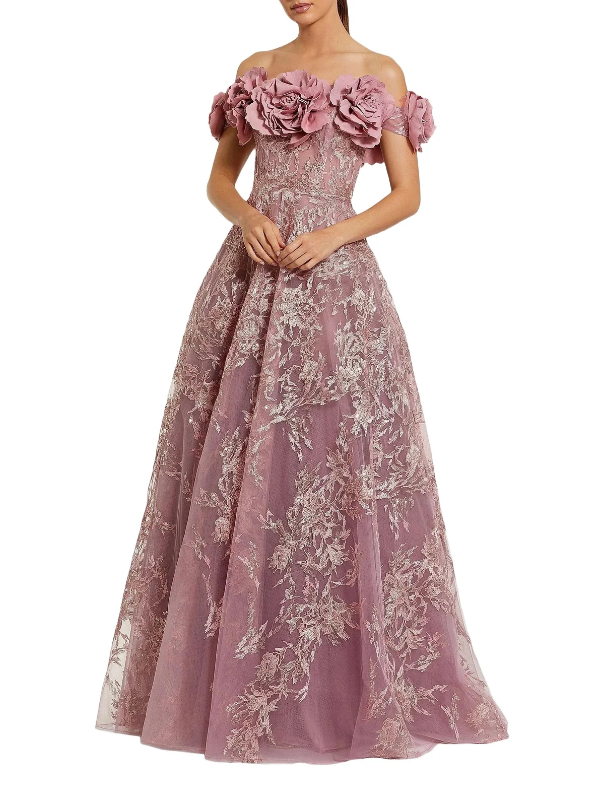 Women's Sequin-Embroidered Off-The-Shoulder A-Line Gown
