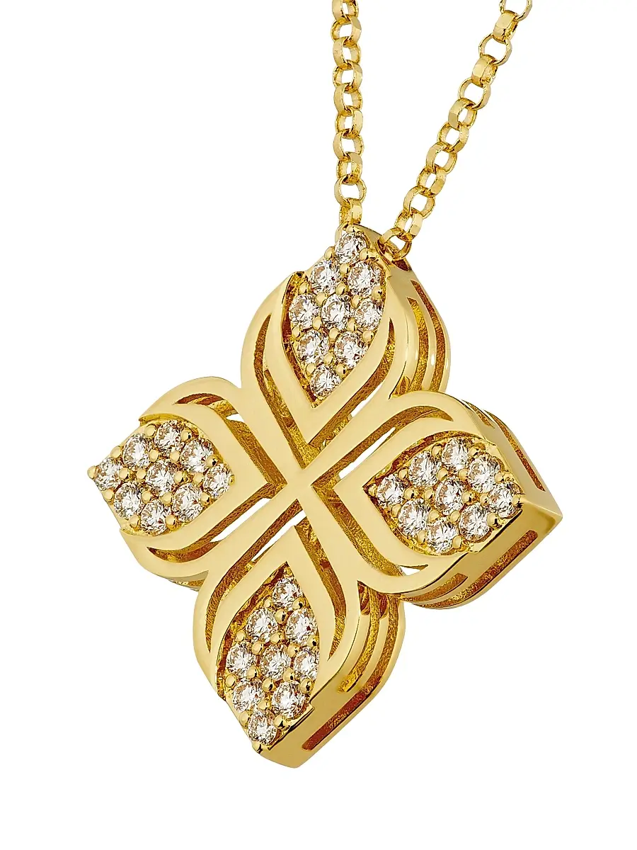 Roberto Coin Women's Arabesque Flower 18K Yellow Gold & 0.35 TCW Diamond Pendant Necklace - Yellow Gold | Thumbnail 4 Roberto Coin Women's Arabesque Flower 18K Yellow Gold & 0.35 TCW Diamond Pendant Necklace - Yellow Gold | Thumbnail 4