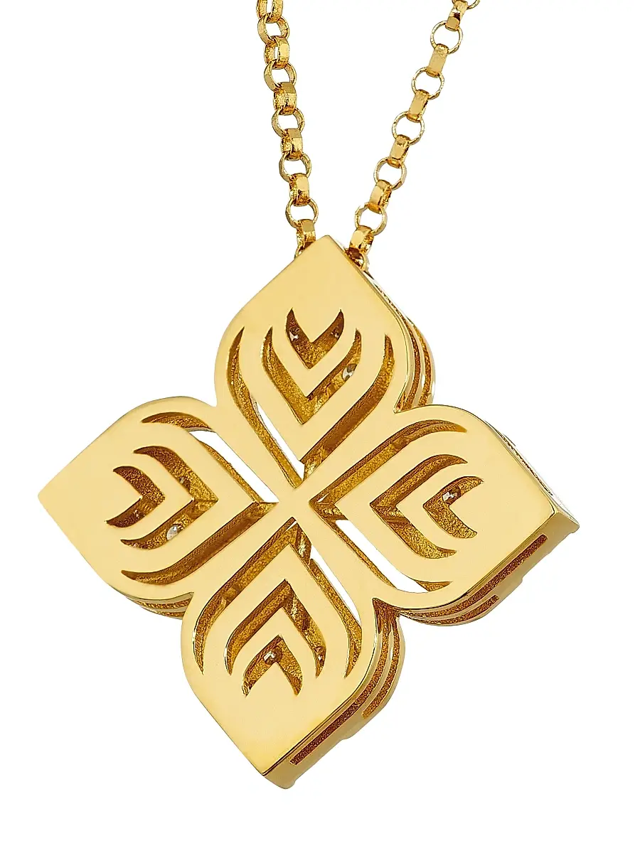 Roberto Coin Women's Arabesque Flower 18K Yellow Gold & 0.35 TCW Diamond Pendant Necklace - Yellow Gold | Thumbnail 5 Roberto Coin Women's Arabesque Flower 18K Yellow Gold & 0.35 TCW Diamond Pendant Necklace - Yellow Gold | Thumbnail 5
