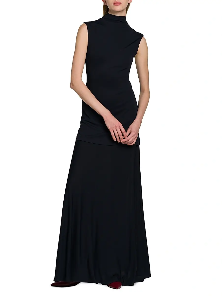 Jil Sander Women's Crepe Mock-Turtleneck Maxi Dress | Thumbnail 3 Jil Sander Women's Crepe Mock-Turtleneck Maxi Dress | Thumbnail 3