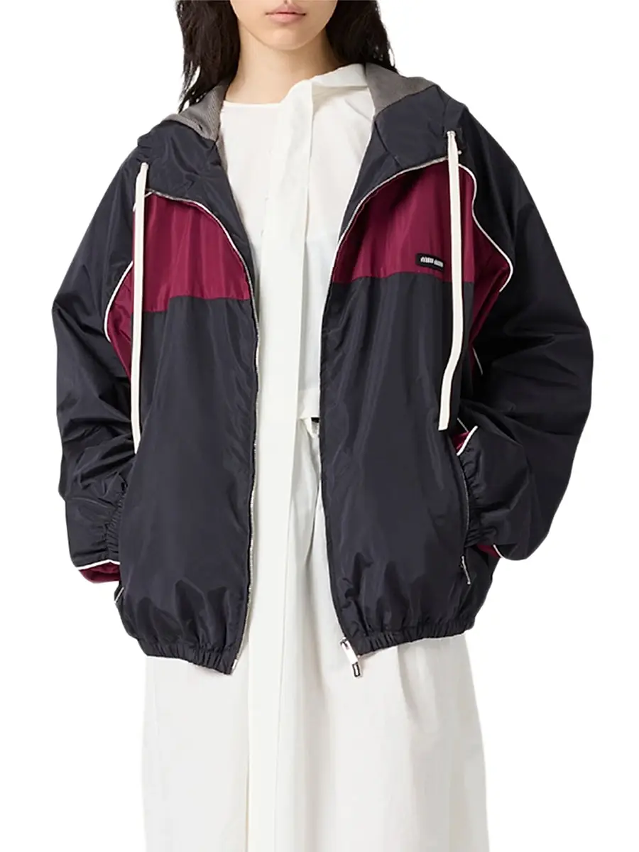 Miu Miu Women's Technical Silk Zipper Blouson Jacket | Thumbnail 2 Miu Miu Women's Technical Silk Zipper Blouson Jacket | Thumbnail 2