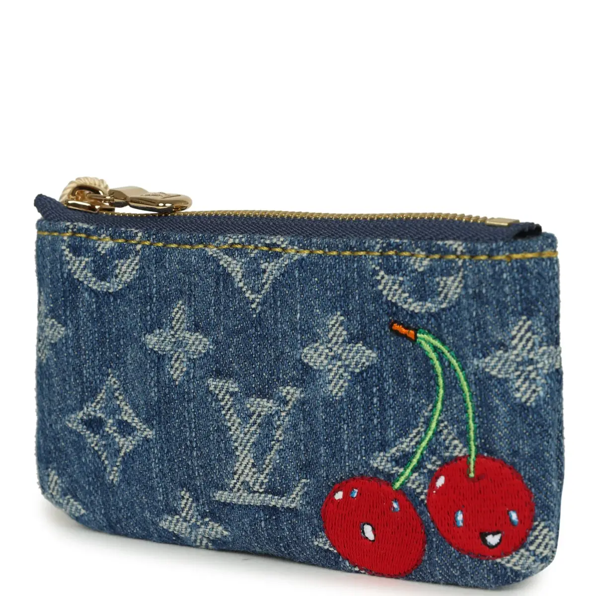 Louis Vuitton Louis Vuitton X Takashi Murakami Key Pouch Denim Monogram Cherry Gold Hardware | Thumbnail 4 Louis Vuitton Louis Vuitton X Takashi Murakami Key Pouch Denim Monogram Cherry Gold Hardware | Thumbnail 4