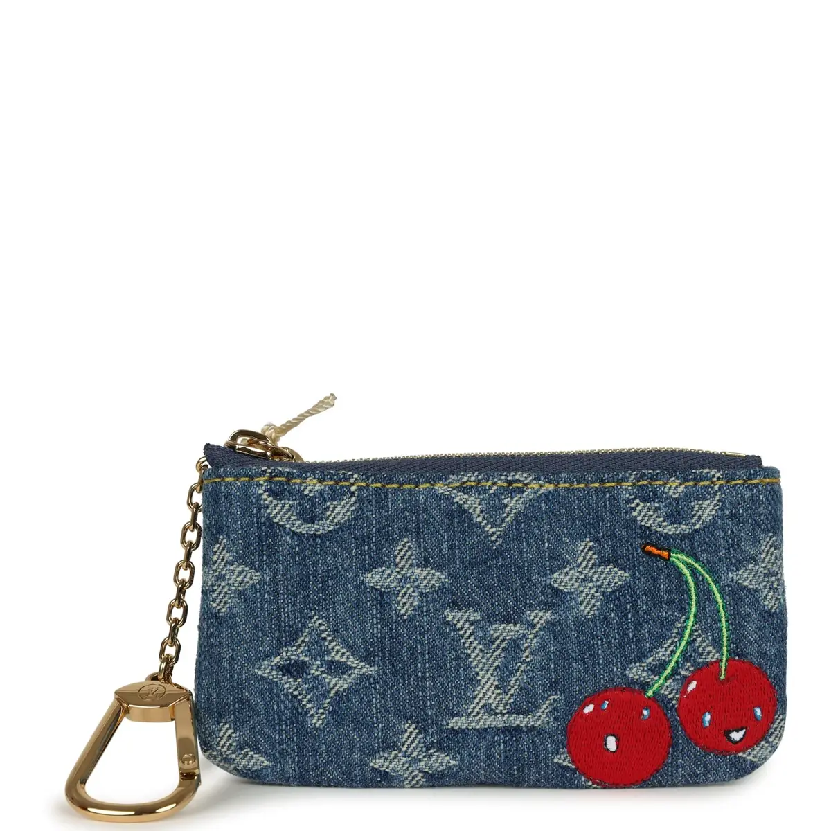 Louis Vuitton Louis Vuitton X Takashi Murakami Key Pouch Denim Monogram Cherry Gold Hardware | Image 1 Louis Vuitton Louis Vuitton X Takashi Murakami Key Pouch Denim Monogram Cherry Gold Hardware | Image 1