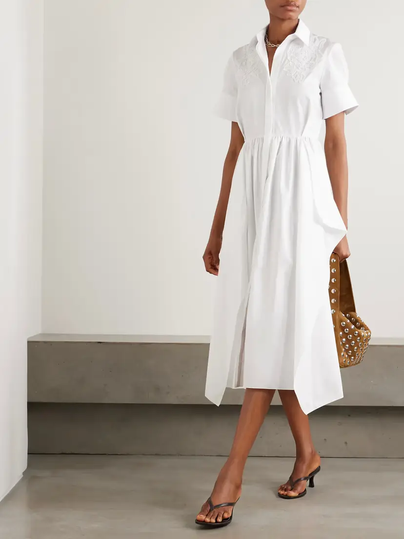 Erdem Embroidered Gathered Cotton-poplin Midi Shirt Dress | Thumbnail 2