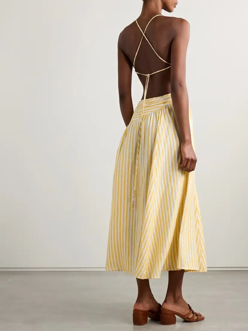 Zimmermann Cascadian Cutout Ruched Striped Linen Midi Dress | Thumbnail 3