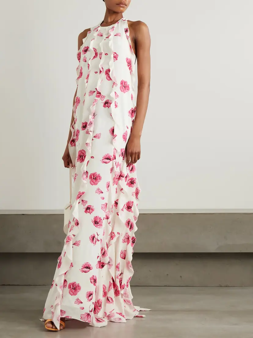 Emilia Wickstead Fleurine Ruffled Floral-print Silk Crepe De Chine Halterneck Gown | Thumbnail 2 Emilia Wickstead Fleurine Ruffled Floral-print Silk Crepe De Chine Halterneck Gown | Thumbnail 2