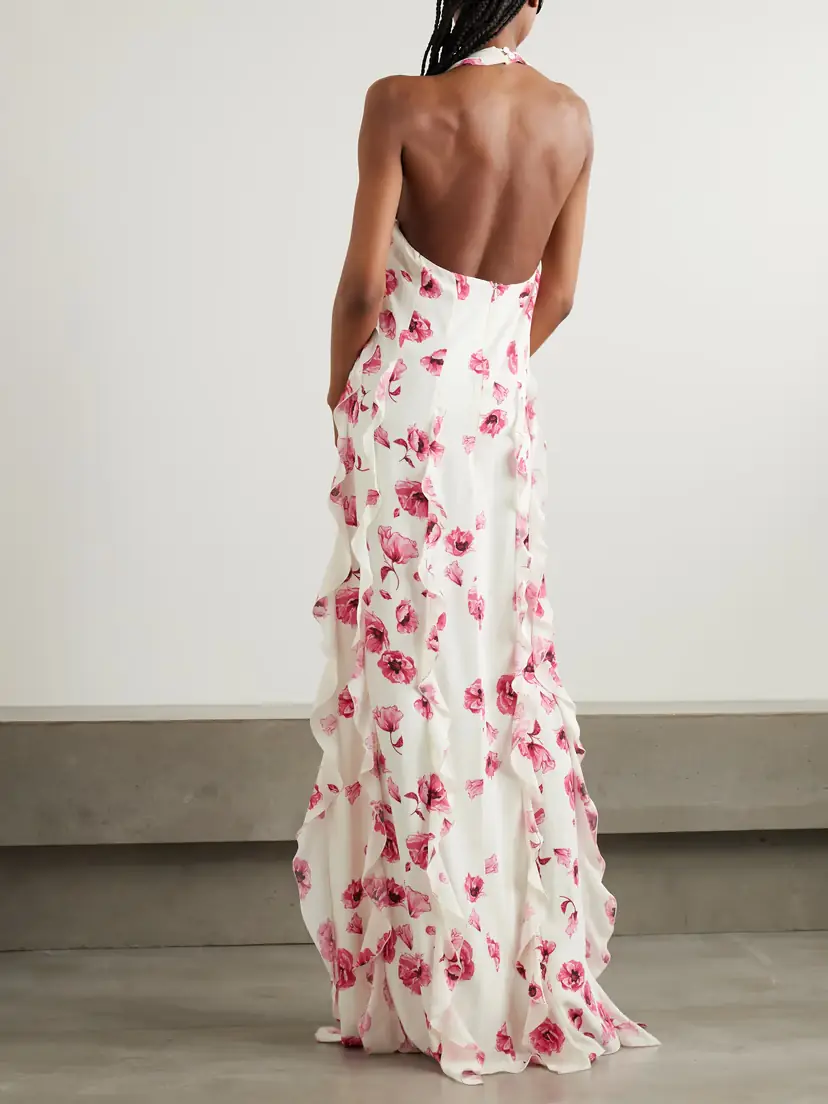 Emilia Wickstead Fleurine Ruffled Floral-print Silk Crepe De Chine Halterneck Gown | Thumbnail 3 Emilia Wickstead Fleurine Ruffled Floral-print Silk Crepe De Chine Halterneck Gown | Thumbnail 3