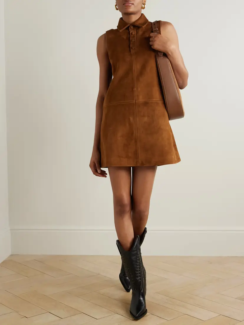 Frame Paneled Suede Mini Shirt Dress | Thumbnail 2