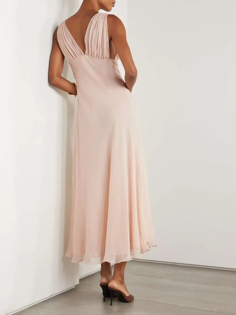 Saint Laurent Pleated Silk-chiffon Maxi Dress | Thumbnail 3