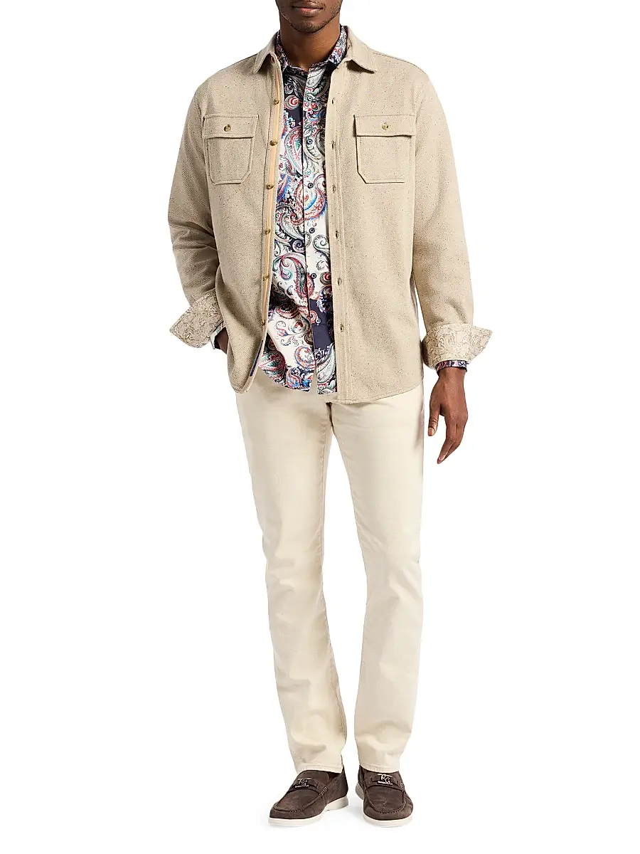 Robert Graham Men's Vigano Knit Cotton Shirt Jacket - Oatmeal | Thumbnail 2