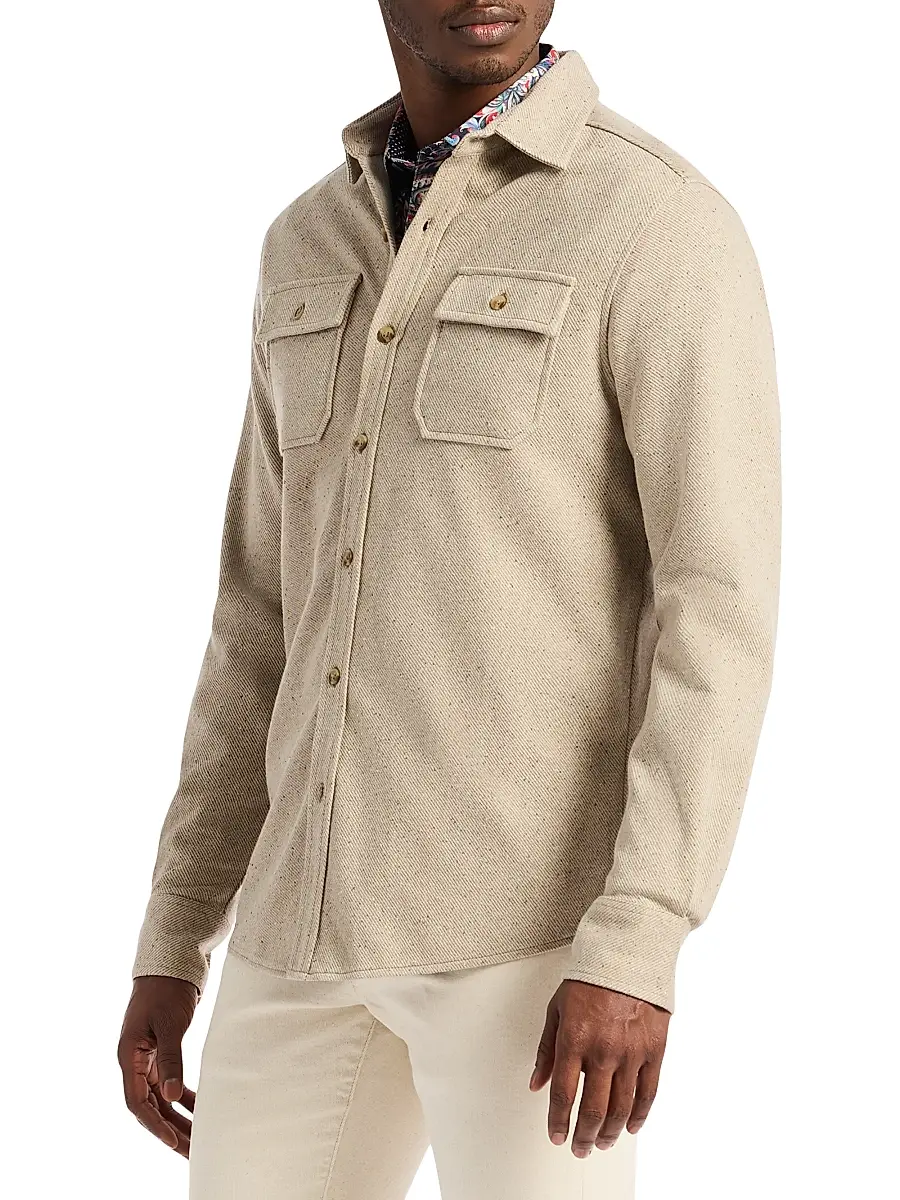 Robert Graham Men's Vigano Knit Cotton Shirt Jacket - Oatmeal | Thumbnail 3