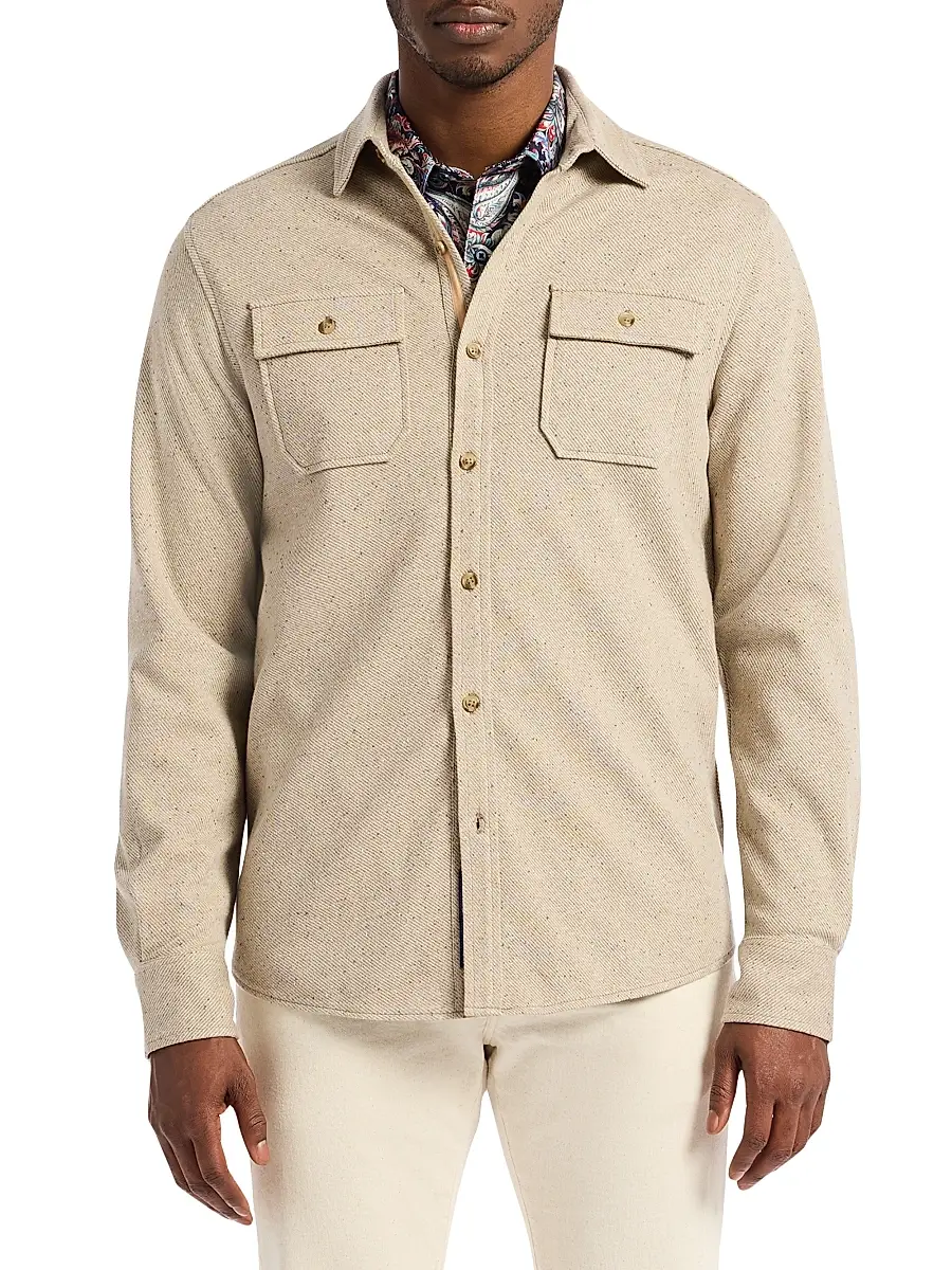 Men's Vigano Knit Cotton Shirt Jacket - Oatmeal