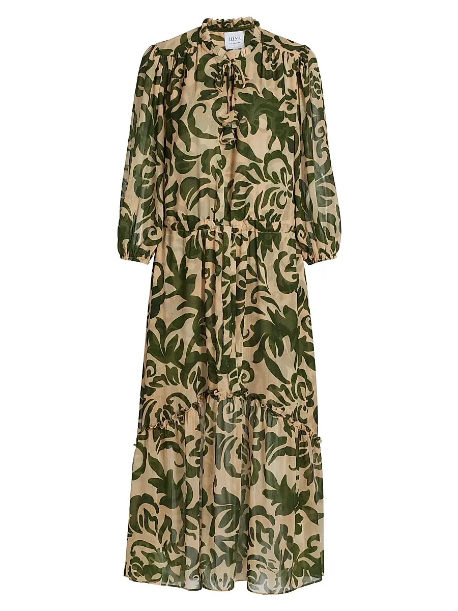 MISA Los Angeles Women's Olivia Printed Chiffon Midi-Dress - Tonal Cactus | Image 1 MISA Los Angeles Women's Olivia Printed Chiffon Midi-Dress - Tonal Cactus | Image 1