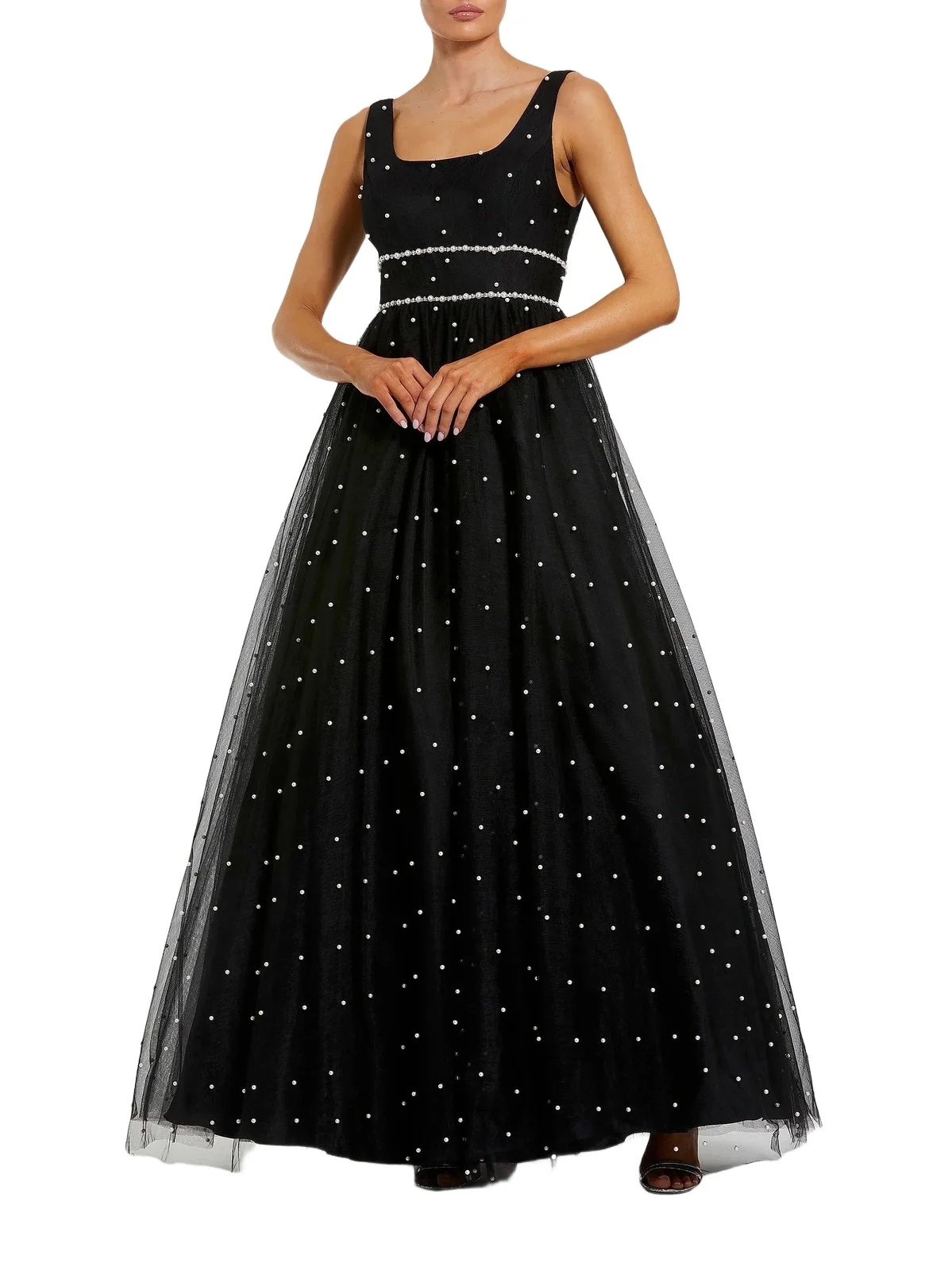 Women's Embellished Tulle Sleeveless Gown