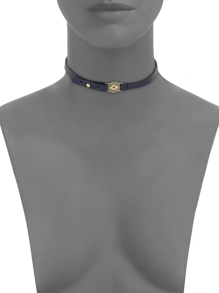 Sydney Evan Women's Evil Eye Medallion Diamond, Blue Sapphire & Leather Choker | Thumbnail 2 Sydney Evan Women's Evil Eye Medallion Diamond, Blue Sapphire & Leather Choker | Thumbnail 2