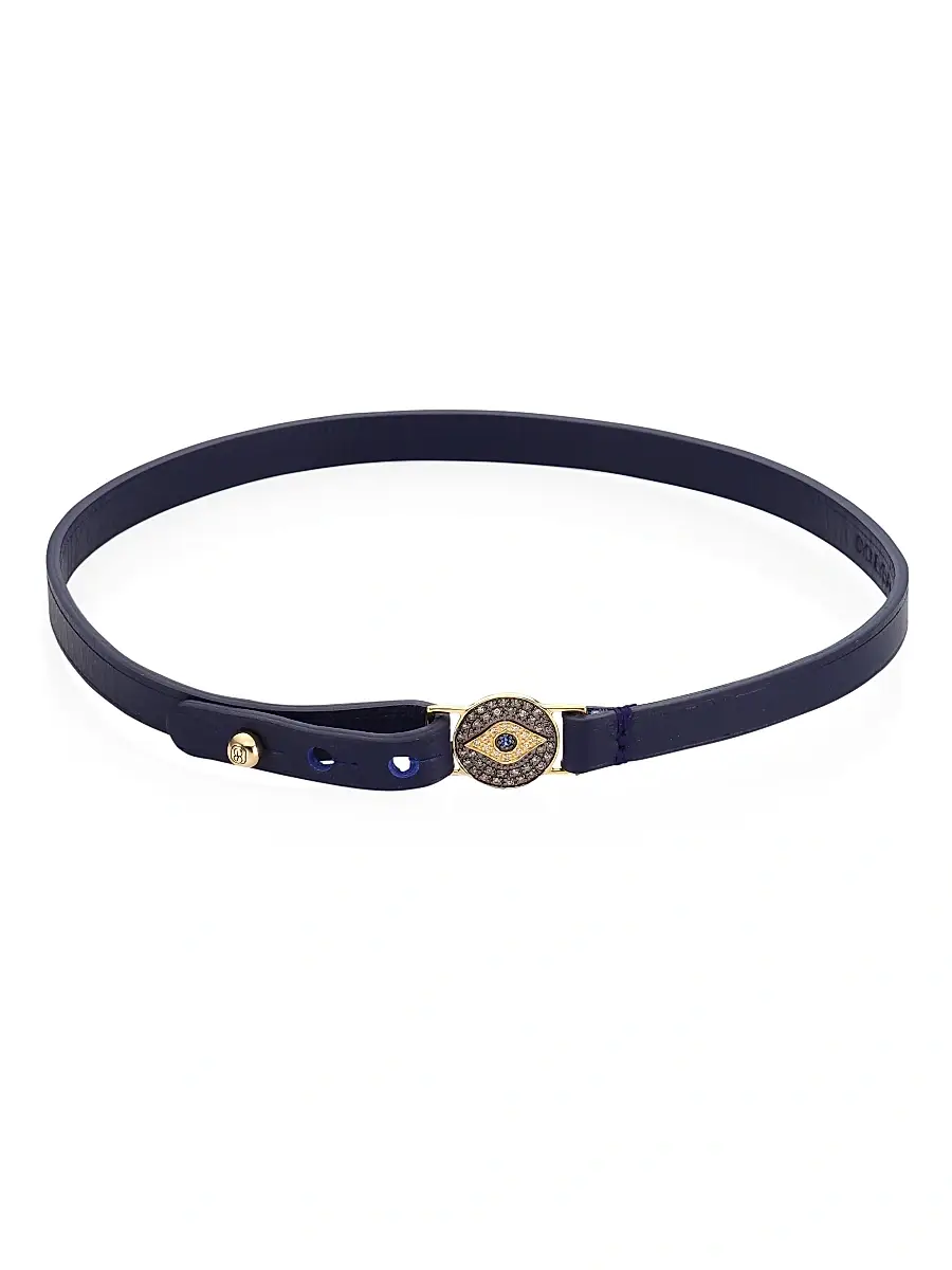 Sydney Evan Women's Evil Eye Medallion Diamond, Blue Sapphire & Leather Choker | Thumbnail 4 Sydney Evan Women's Evil Eye Medallion Diamond, Blue Sapphire & Leather Choker | Thumbnail 4
