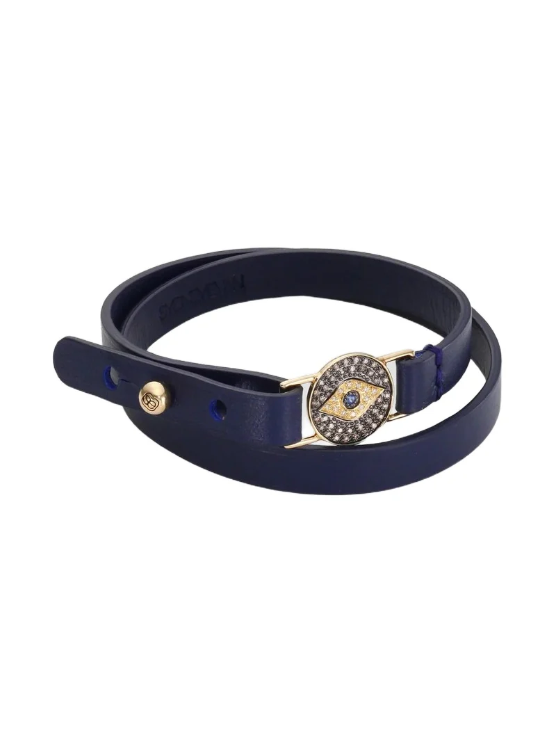 Sydney Evan Women's Evil Eye Medallion Diamond, Blue Sapphire & Leather Choker - Navy