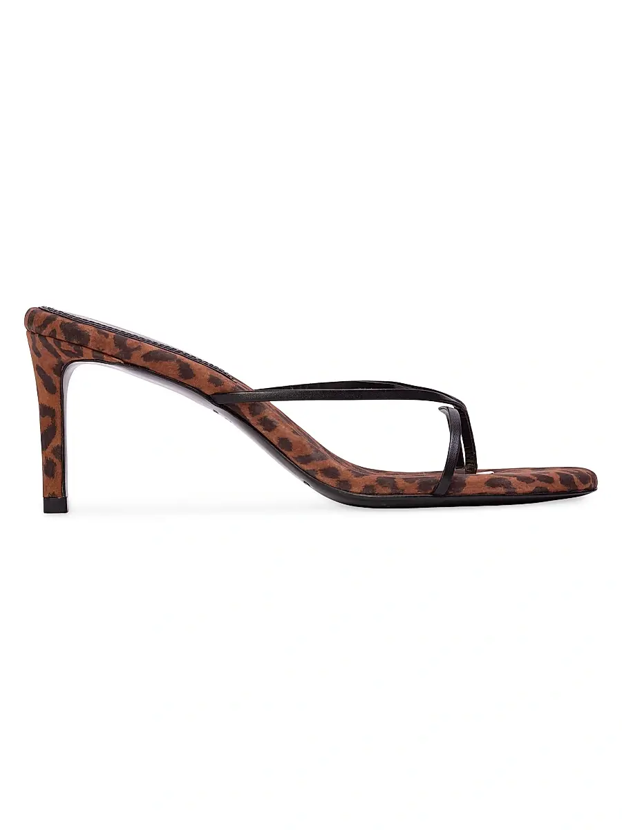 Black Suede Studio Women's Gem 65MM Leopard Sandals