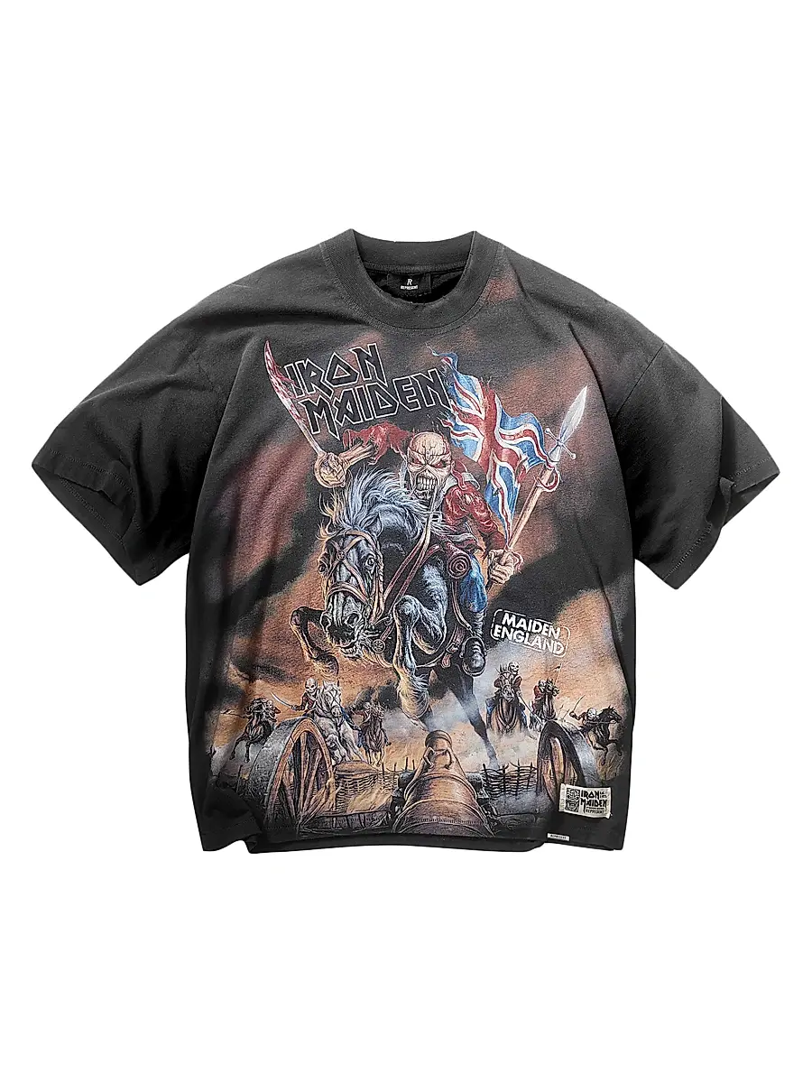 Represent Men's Iron Maiden Steed T-Shirt - Stained Black | Image 1 Represent Men's Iron Maiden Steed T-Shirt - Stained Black | Image 1