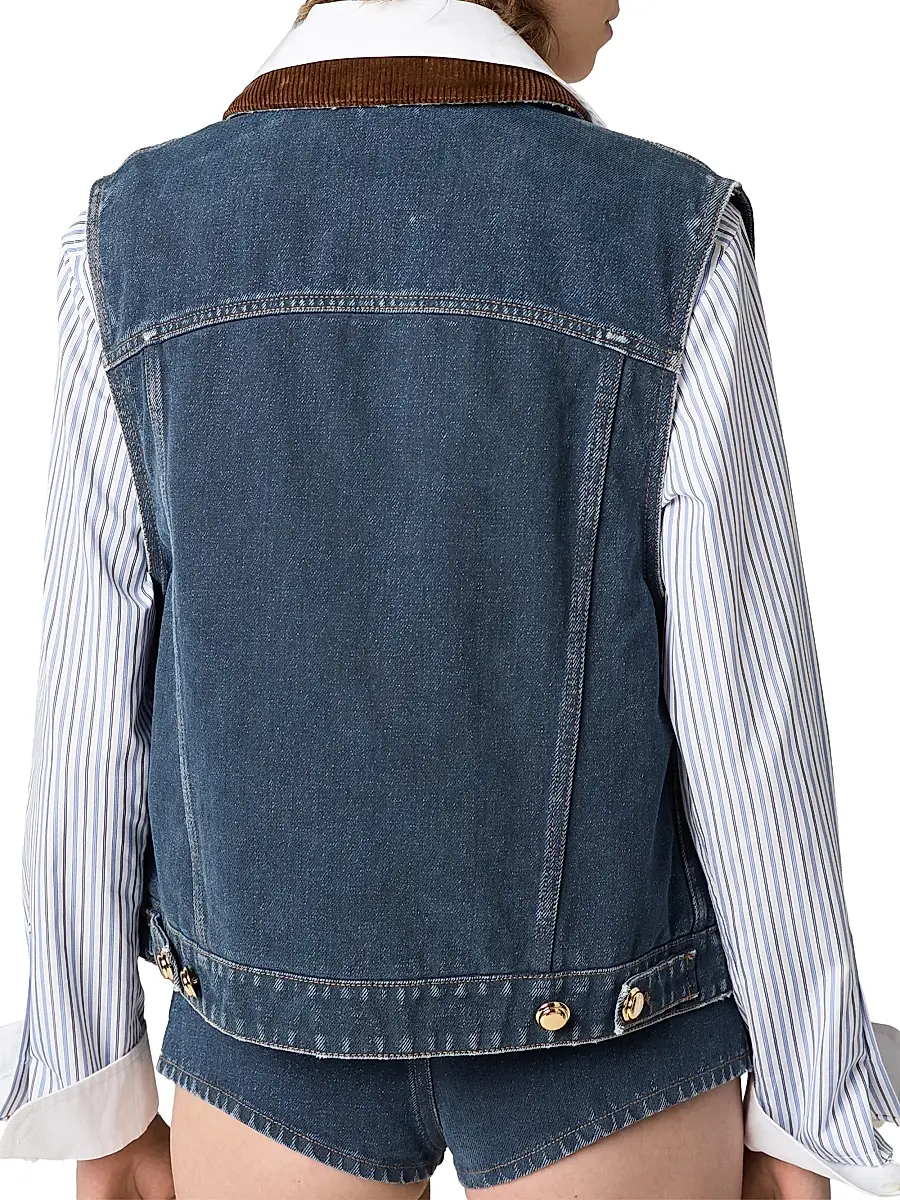Miu Miu Women's Flocked Denim and Velvet Vest - Blue | Thumbnail 3