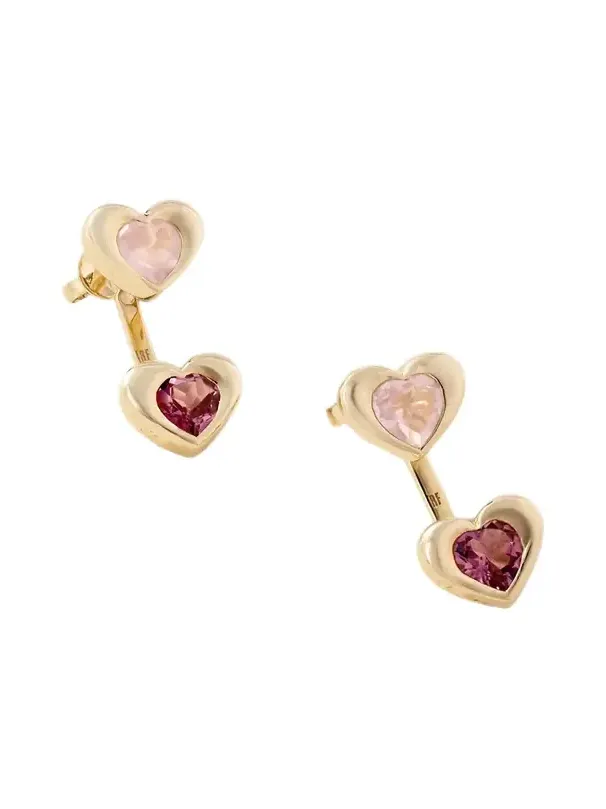 Roxanne First Two Of Hearts 14-karat Gold, Rose Quartz And Tourmaline Earrings - Pink
