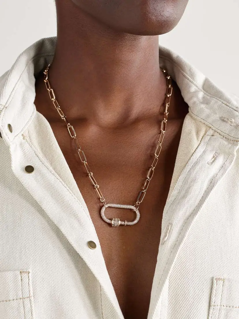 Marla Aaron Allstone Regular Lock + Stoned 14-karat Rose Gold Diamond Necklace | Thumbnail 2