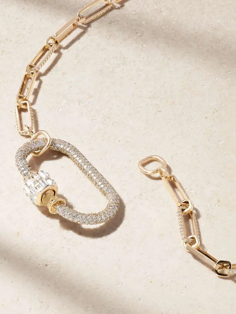 Marla Aaron Allstone Regular Lock + Stoned 14-karat Rose Gold Diamond Necklace | Thumbnail 3