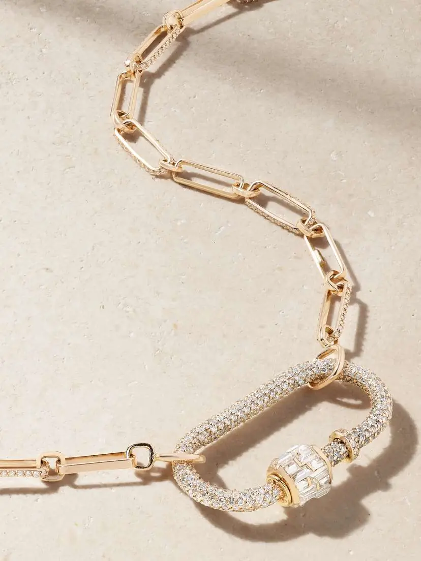 Marla Aaron Allstone Regular Lock + Stoned 14-karat Rose Gold Diamond Necklace | Thumbnail 4