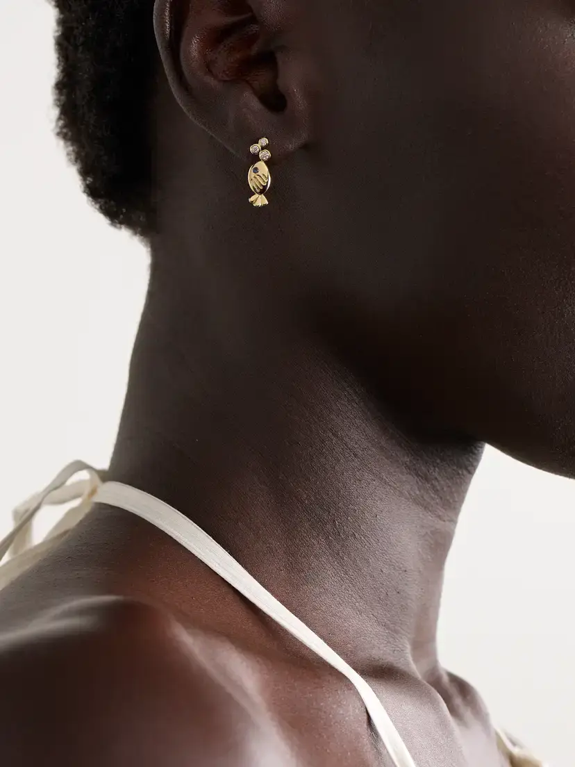 Yvonne Léon Sous L’eau 9-karat Gold, Diamond And Sapphire Earrings | Thumbnail 2 Yvonne Léon Sous L’eau 9-karat Gold, Diamond And Sapphire Earrings | Thumbnail 2